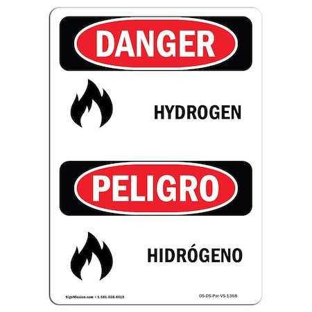 Signmission Safety Sign, OSHA Danger, 18" Height, Rigid Plastic, Hydrogen, Bilingual Spanish OS-DS-P-1218-VS-1368
